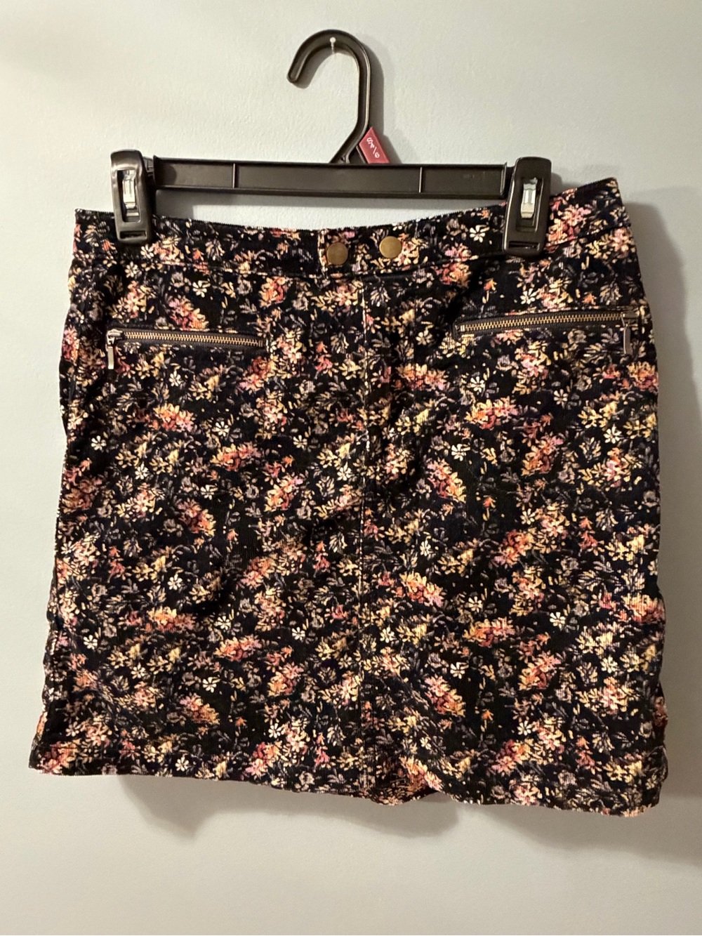 Mossimo Supply Co. Black Floral Mini Skirt with Pink & Cream Flowers